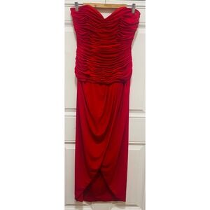 Julie Duroche Red Strapless Ruched Evening‎ Dress Formal Gown size 10 Vintage